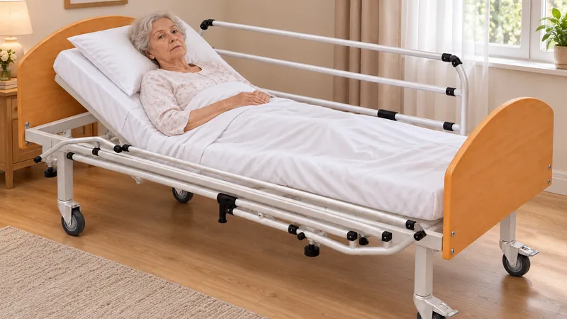 Cama articulada elétrica com comando, num quarto