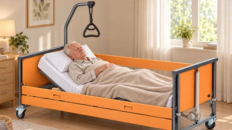 Cama elétrica de elevação, com o estrado subido