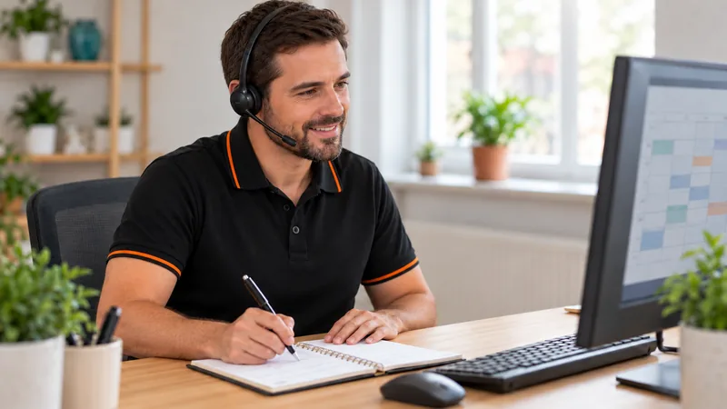 Colaborador da Vilsad com auricular a marcar a entrega na agenda